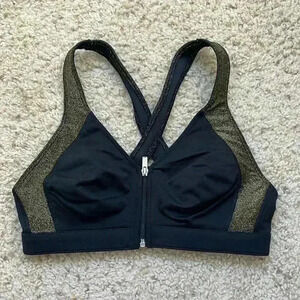 Victorias Secret Sports Bra Sz S Criss cross Back Front zip Metallic‎ Gold